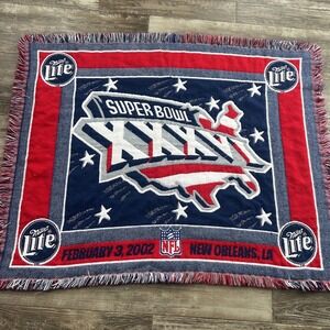 Vintage 2002 NFL Super Bowl XXXVI‎ By Miller Lite Blanket New Orleans, La